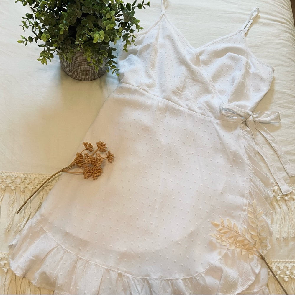 Hollister White Ruffle Dotted Wrap Dress